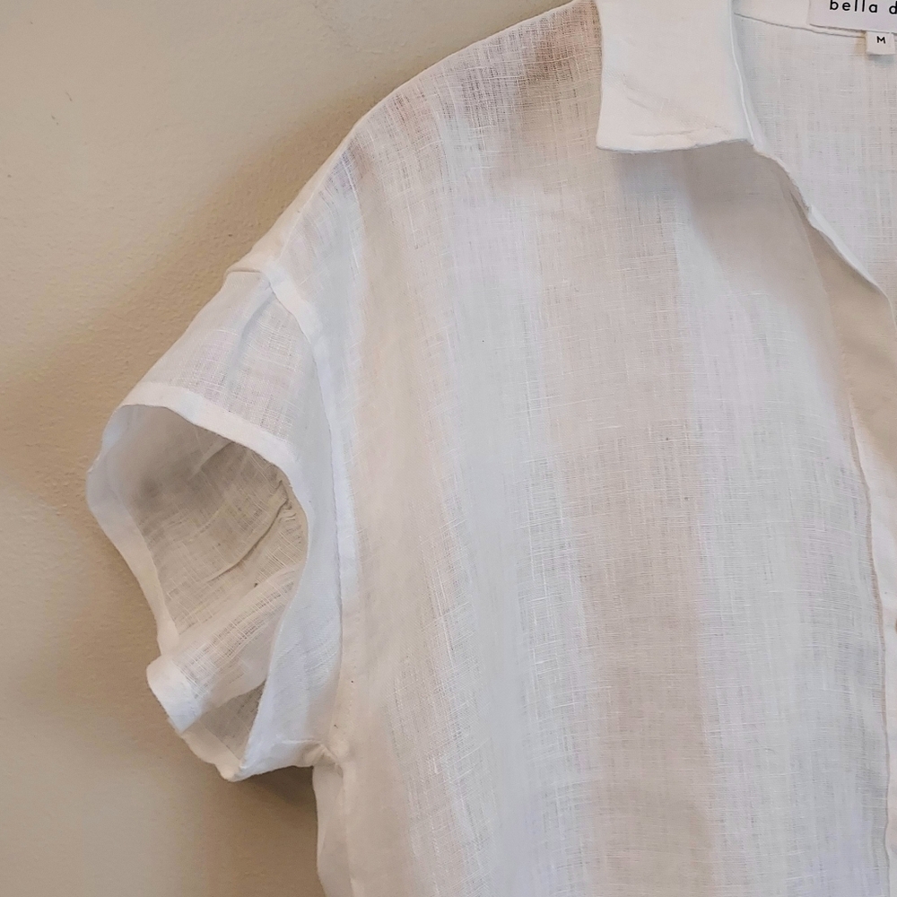 Bella Dahl NEW White Linen Ruffled Short Sleeve Top Shirt Blouse Size Medium - Picture 8 of 15